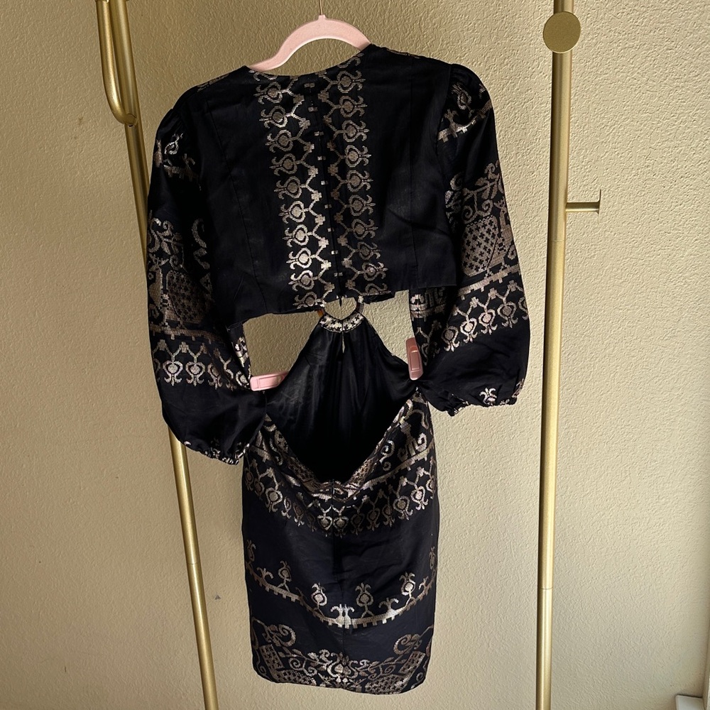 Lace the Label Black and Gold Lamè Patterned Long Sleeve Mini Dress - Picture 5 of 7